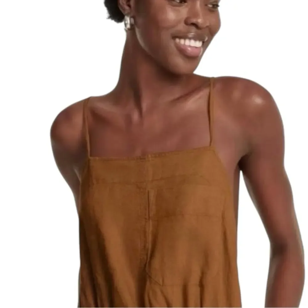 Everlane NWT The Shoestring Apron 100% Linen Jumpsuit Tawny Brown Size Medium